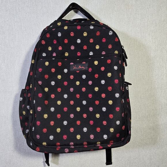Vera Bradley Black Baby Backpack Diaper Bag Havana Polka Dot NWOT Pink Red - Picture 1 of 16